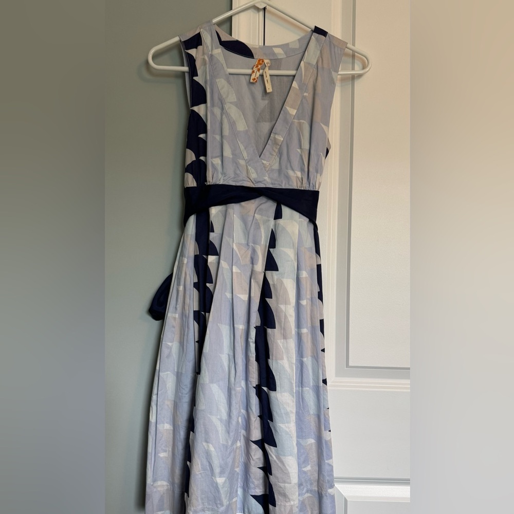 Anthropologie Maeve blue print back tie dress NWOT! Size 6.